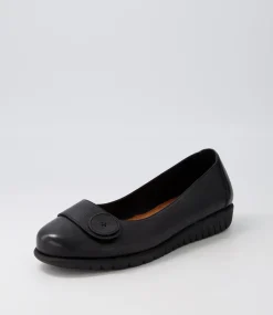 Women SUPERSOFT Flats-Nanien Black Leather Ballet Flats