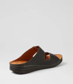 Women DIANA FERRARI Slides|Sandals-Nardi Black Leather Slides