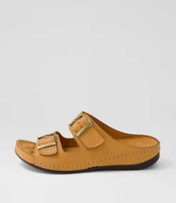 Women DIANA FERRARI Slides|Sandals-Nardi Tan Leather Slides