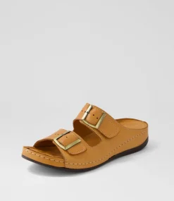 Women DIANA FERRARI Slides|Sandals-Nardi Tan Leather Slides