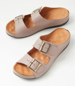 Women DIANA FERRARI Slides|Sandals-Nardi Taupe Leather Sandals