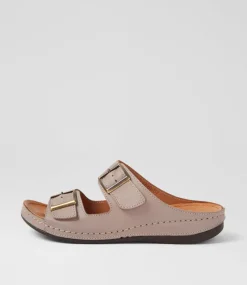 Women DIANA FERRARI Slides|Sandals-Nardi Taupe Leather Sandals