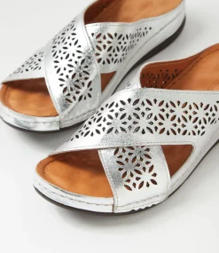 Women DIANA FERRARI Slides|Sandals-Nardinah Silver Leather Slides