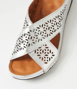 Women DIANA FERRARI Slides|Sandals-Nardinah Silver Leather Slides