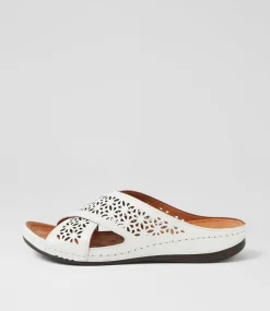 Women DIANA FERRARI Slides|Sandals-Nardinah White Leather Slides