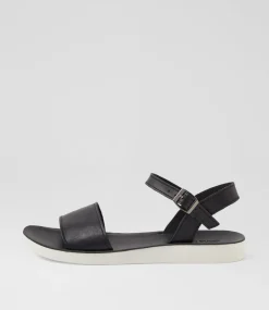 Women DIANA FERRARI Flats|Sandals-Navadis Black White Leather Sandals