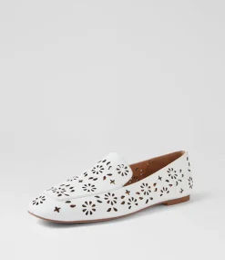 Women DIANA FERRARI Flats-Navie White Leather Flat Shoes