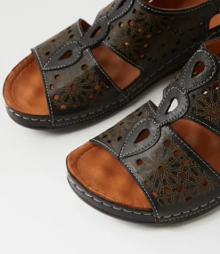 Women DIANA FERRARI Wedges|Sandals-Necole Black Leather Sandals