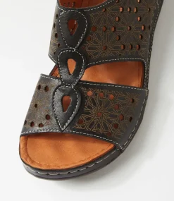 Women DIANA FERRARI Wedges|Sandals-Necole Black Leather Sandals