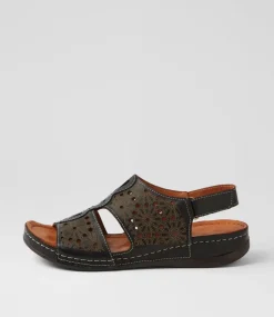 Women DIANA FERRARI Wedges|Sandals-Necole Black Leather Sandals