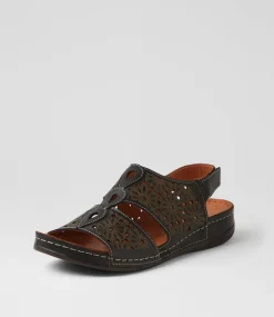 Women DIANA FERRARI Wedges|Sandals-Necole Black Leather Sandals