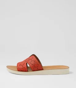 Women DIANA FERRARI Flats|Sandals-Neene Tangerine White Leather Sandals