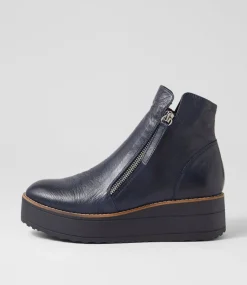 Women TOP END Boots|Loafers-Nene Navy Leather Ankle Boots