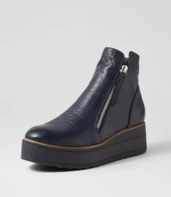 Women TOP END Boots|Loafers-Nene Navy Leather Ankle Boots