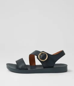 Women DIANA FERRARI Flats|Sandals-Nhilo Navy Leather Sandals