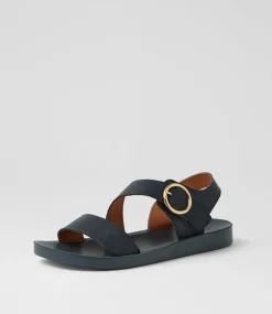 Women DIANA FERRARI Flats|Sandals-Nhilo Navy Leather Sandals