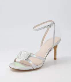 Women TOP END Heels|Sandals-Ninie Silver Petrol Leather Jewels Sandals