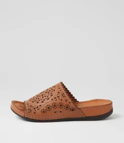 Women DIANA FERRARI Slides|Sandals-Niomee Tan Leather Slides