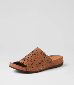 Women DIANA FERRARI Slides|Sandals-Niomee Tan Leather Slides