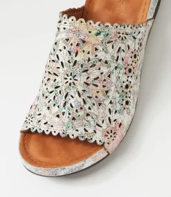 Women DIANA FERRARI Slides|Sandals-Niomee White Floral Leather Slides