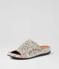 Women DIANA FERRARI Slides|Sandals-Niomee White Floral Leather Slides