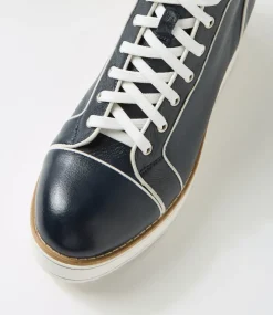 Women TOP END Boots|Wedges-Nirra Navy White Leather Patent Lace Up Boots