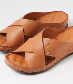 Women DIANA FERRARI Slides|Sandals-Nivero Tan Leather Slides