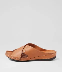 Women DIANA FERRARI Slides|Sandals-Nivero Tan Leather Slides