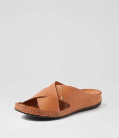 Women DIANA FERRARI Slides|Sandals-Nivero Tan Leather Slides