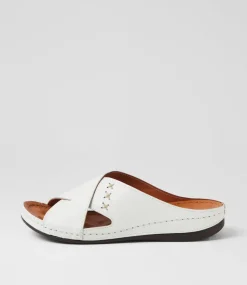 Women DIANA FERRARI Slides|Sandals-Nivero White Leather Slides