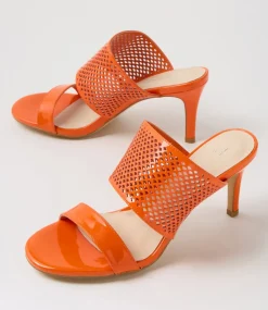 Women TOP END Heels|Sandals-Noja Orange Patent Leather Sandals