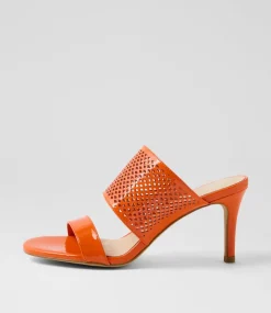 Women TOP END Heels|Sandals-Noja Orange Patent Leather Sandals