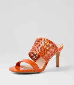 Women TOP END Heels|Sandals-Noja Orange Patent Leather Sandals