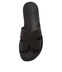 Women DIANA FERRARI Slides|Flats-Nokker Black Leather Slides