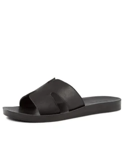 Women DIANA FERRARI Slides|Flats-Nokker Black Leather Slides