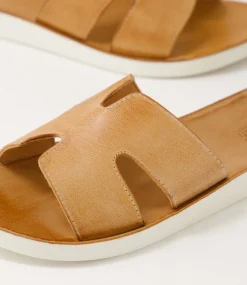Women DIANA FERRARI Slides|Flats-Nokker Dark Tan White Leather Slides