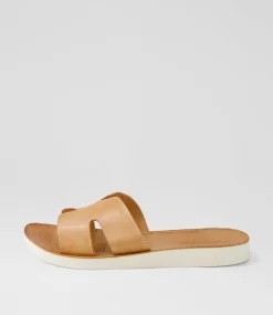 Women DIANA FERRARI Slides|Flats-Nokker Dark Tan White Leather Slides