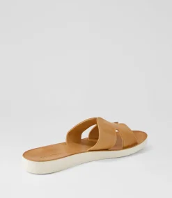 Women DIANA FERRARI Slides|Flats-Nokker Dark Tan White Leather Slides