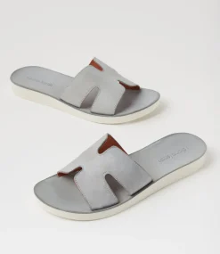 Women DIANA FERRARI Flats|Slides-Nokker Denim White Leather Slides
