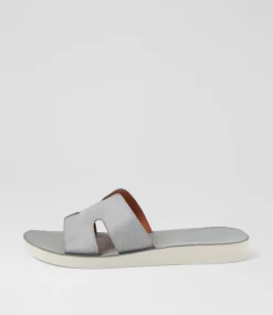 Women DIANA FERRARI Flats|Slides-Nokker Denim White Leather Slides