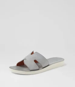 Women DIANA FERRARI Flats|Slides-Nokker Denim White Leather Slides