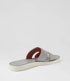 Women DIANA FERRARI Flats|Slides-Nokker Denim White Leather Slides