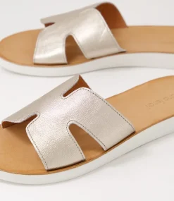 Women DIANA FERRARI Flats|Slides-Nokker Platino Leather Slides