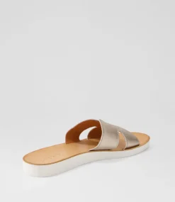 Women DIANA FERRARI Flats|Slides-Nokker Platino Leather Slides
