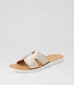 Women DIANA FERRARI Flats|Slides-Nokker Platino Leather Slides