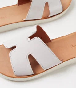 Women DIANA FERRARI Flats|Slides-Nokker White Leather Slides