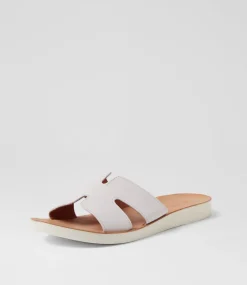 Women DIANA FERRARI Flats|Slides-Nokker White Leather Slides