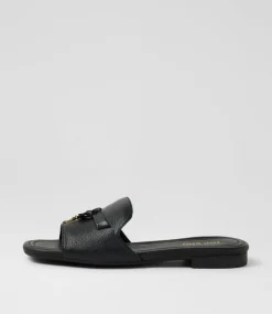 Women TOP END Slides|Flats-Nolles Black Leather Slides