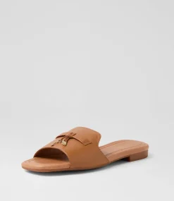 Women TOP END Slides|Flats-Nolles Dark Tan Leather Slides