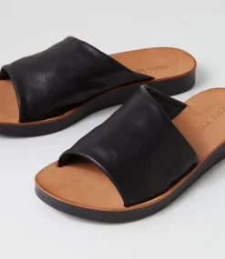 Women DIANA FERRARI Slides|Flats-Nomen Black Leather Slides